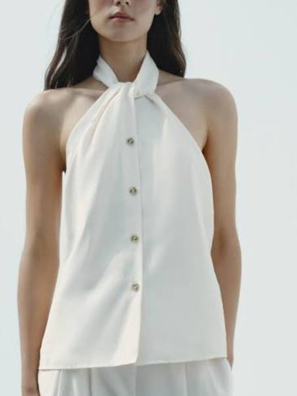 Zara Cream Halter Button-Front Camisole